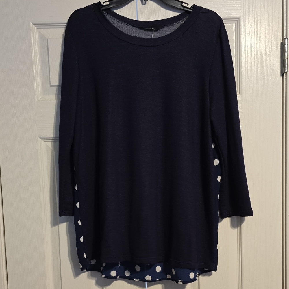 Papermoon Dark Blue Blouse with White Polka Dot Trim